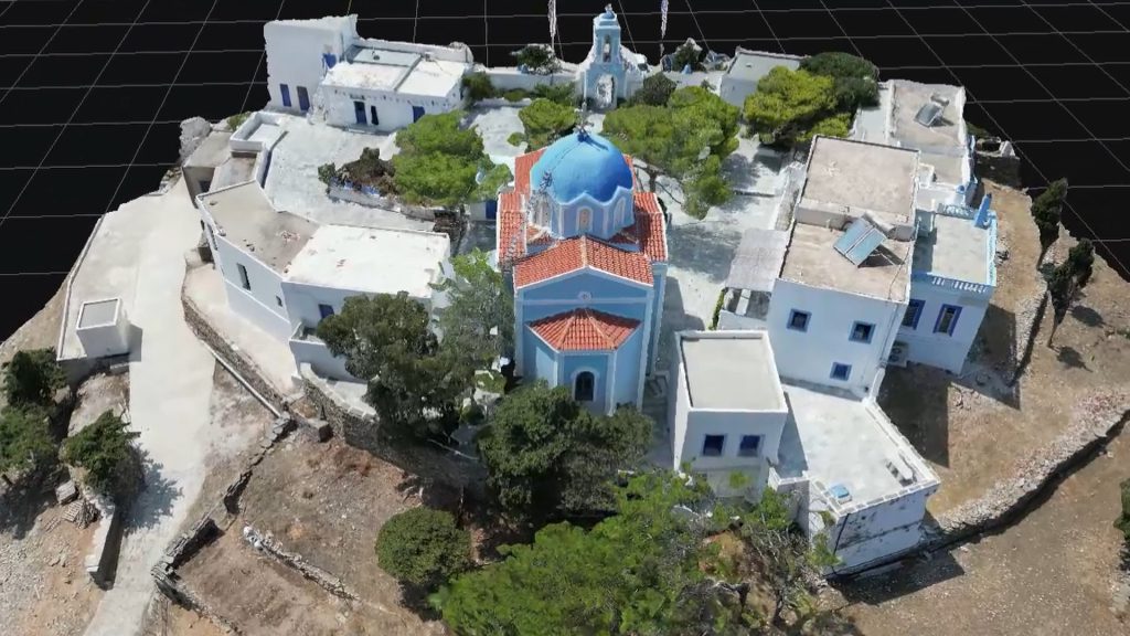 3D model visualization of Kastriani Monastery in Kea, created by Perigon Perspective to showcase high-precision 3D modeling and Digital Twin services.